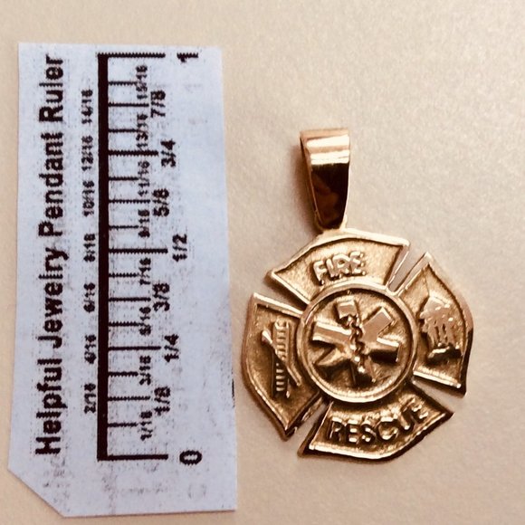 14k Gold Fire Resue with Cadieus symbol Maltese Cross Pendant - Picture 2 of 11